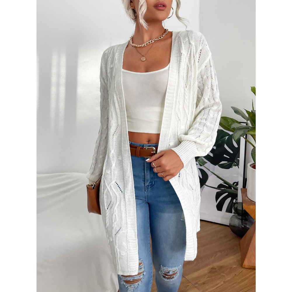 Cable Knit Drop Shoulder Duster Cardigan sweater white